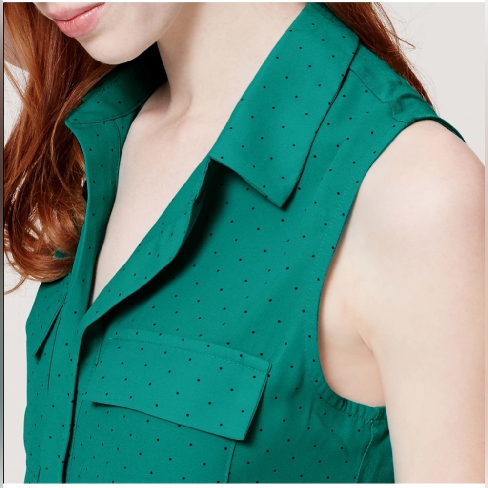 Teal  w Black polka dots Sleeveless Women's Top VGuc - Picture 2 of 6